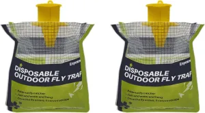 Enposmre 2 Pack Fly Traps Outdoor Hanging Disposable Fly Bags Trap, Effective Fly Catcher with Bait, Fly Killer for Patio, Chicken Coops, Horse Stables, Barns