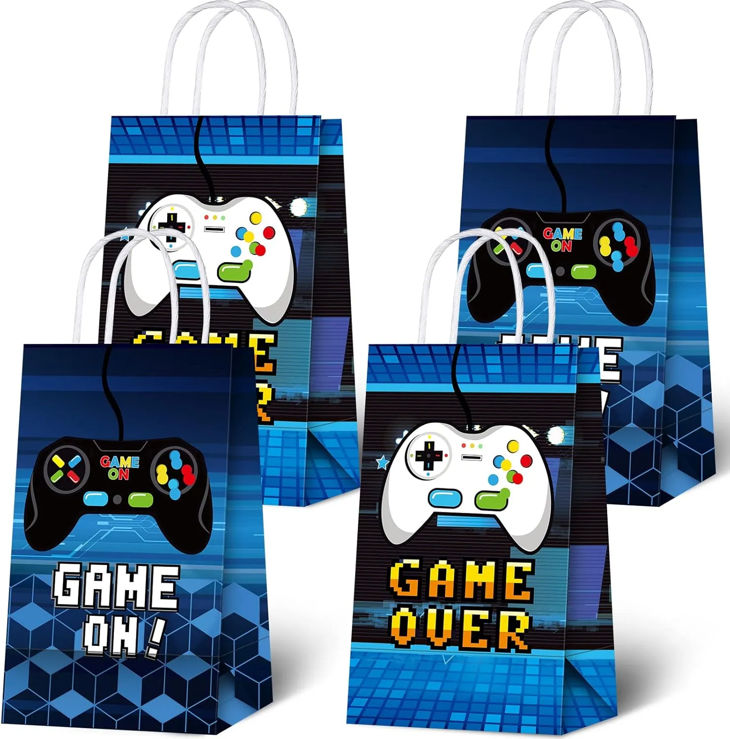 Epakh 16 Pack Gamer Themed Birthday Party Favors Video Game Gift Bags with Handle for Kids Boys Gaming Goody Candy Treat Bags for Birthday Party Supplies Decorations