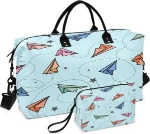 Exnundod Paper Colorful Airplanes with Path Travel Duffel Bags for Women Sports Gym Bag Weekender Carry On Tote Overnight Luggage Duffle Bags