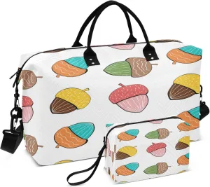 Exnundod Travel Duffel Bags Colorful Nuts Squirrel Food Sports Gym Bag Weekender Carry On Tote Overnight Luggage Bags for Women and Men