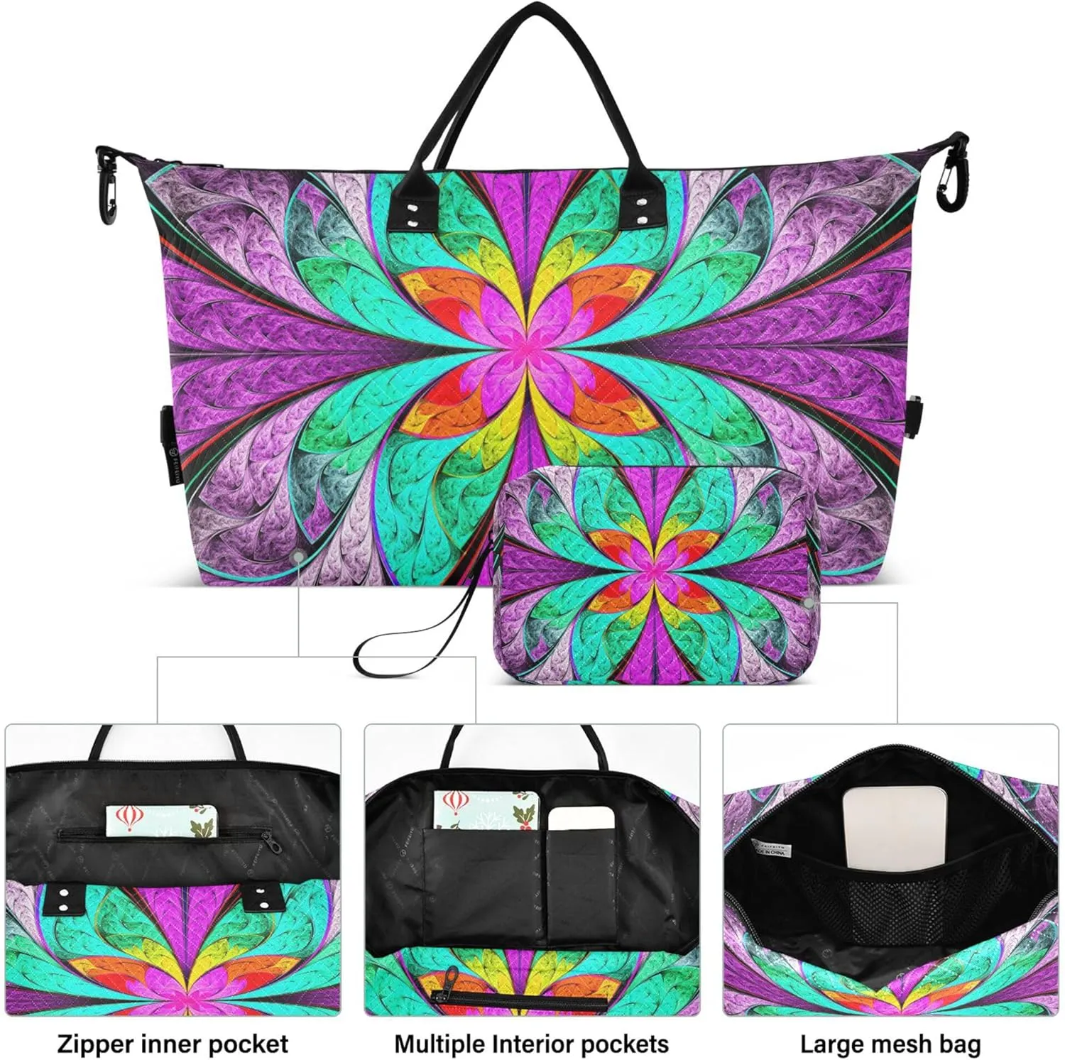 Exnundod Women Weekender Bags Fantasy Colorful Leaves Flower Travel Duffel Bags Carry On Overnight Bag Large Hospital Tote Luggage