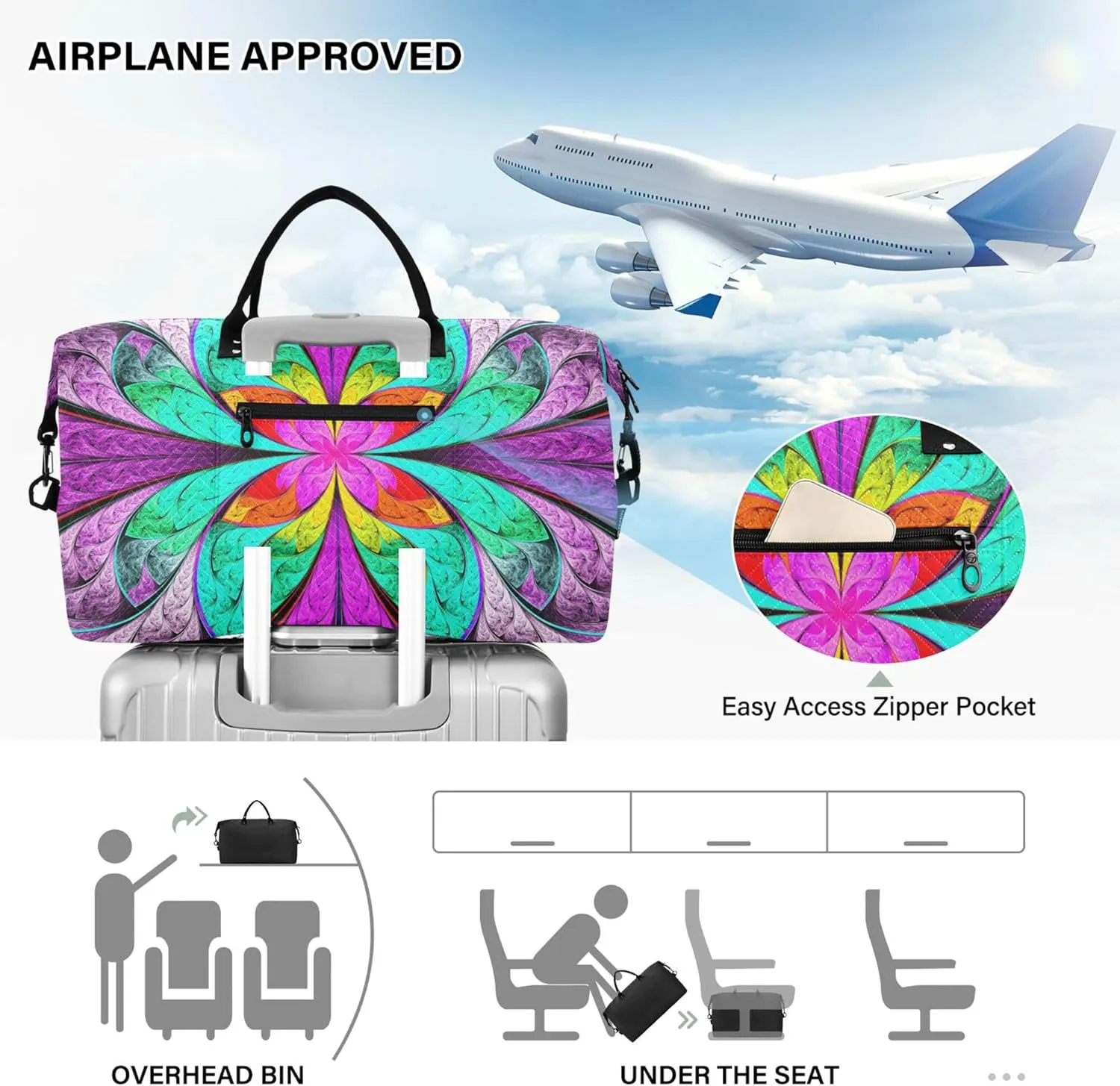 Exnundod Women Weekender Bags Fantasy Colorful Leaves Flower Travel Duffel Bags Carry On Overnight Bag Large Hospital Tote Luggage