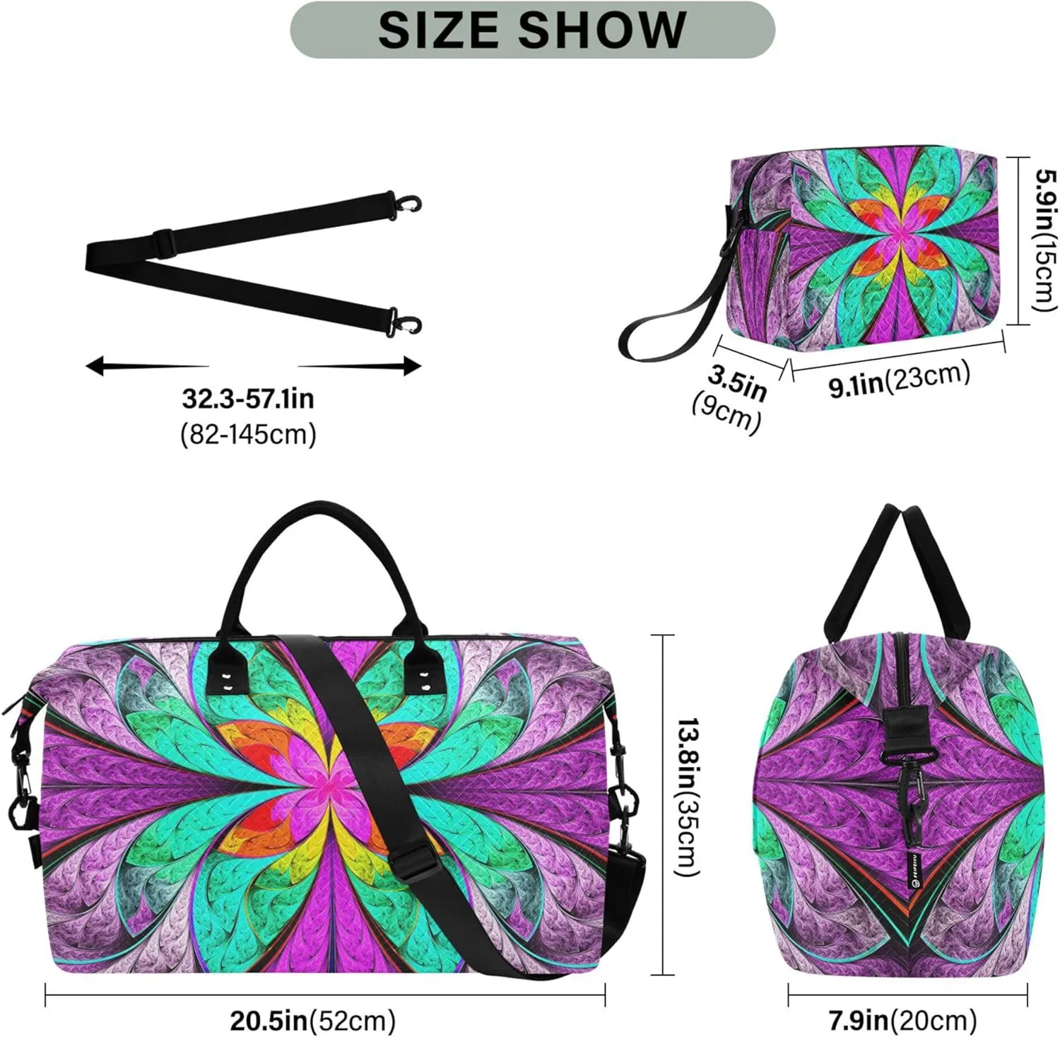 Exnundod Women Weekender Bags Fantasy Colorful Leaves Flower Travel Duffel Bags Carry On Overnight Bag Large Hospital Tote Luggage