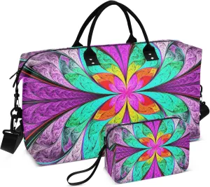 Exnundod Women Weekender Bags Fantasy Colorful Leaves Flower Travel Duffel Bags Carry On Overnight Bag Large Hospital Tote Luggage