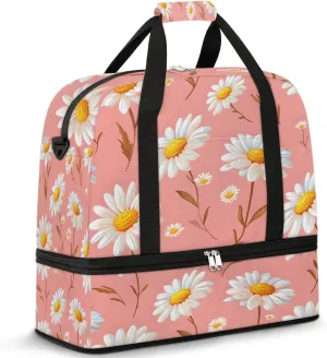 Exquisite Daisy Print Colorful Travel Duffle Bag, Collapsible Travel Bag Sports Gym Bag With Shoes Compartment Weekender Bag Overnight Bag For Women Men