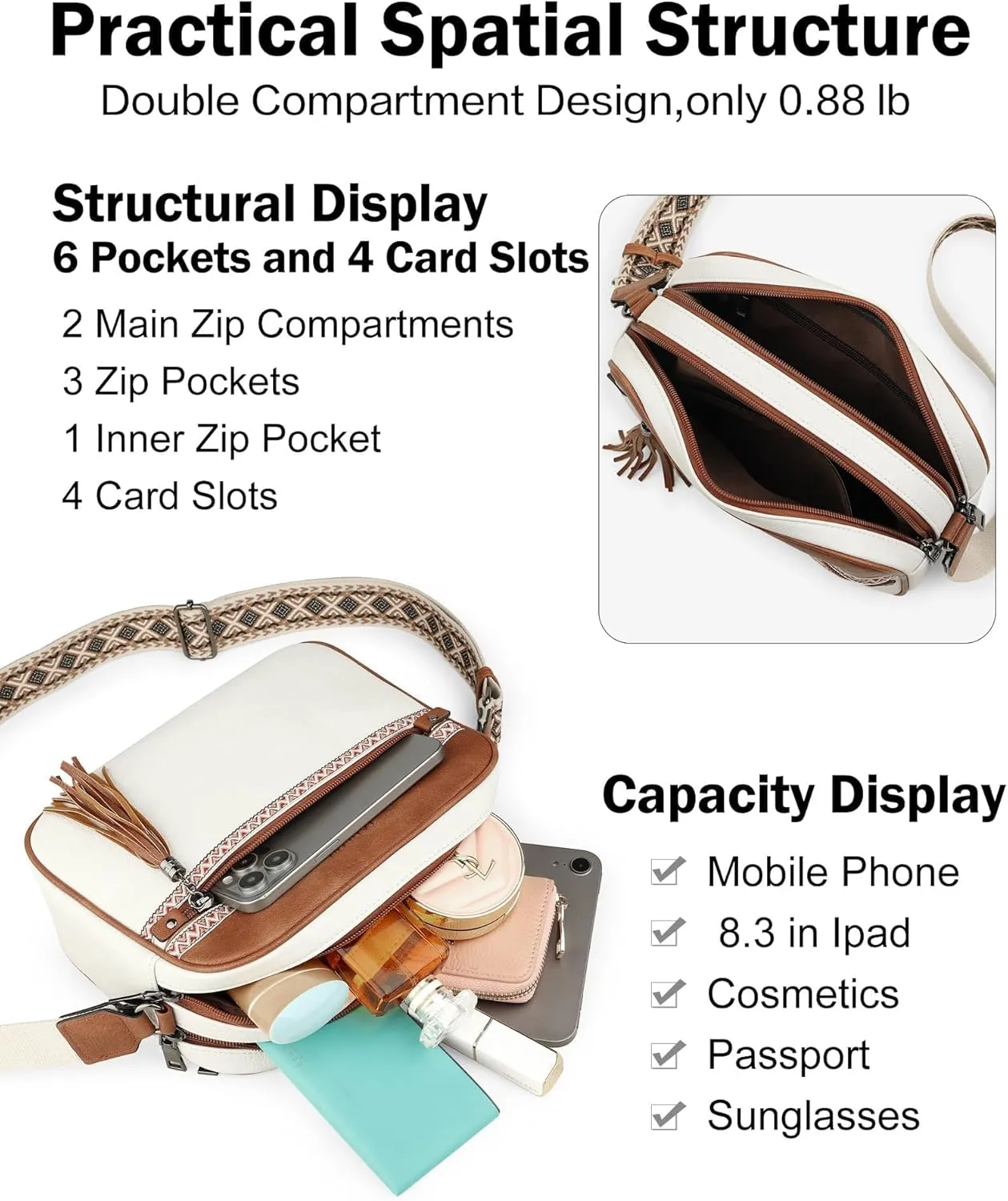 FADEON Crossbody Bags for Women Designer Vegan Leather Crossbody Purse Multi-pocket Medium Shoulder Bag with Card Slots