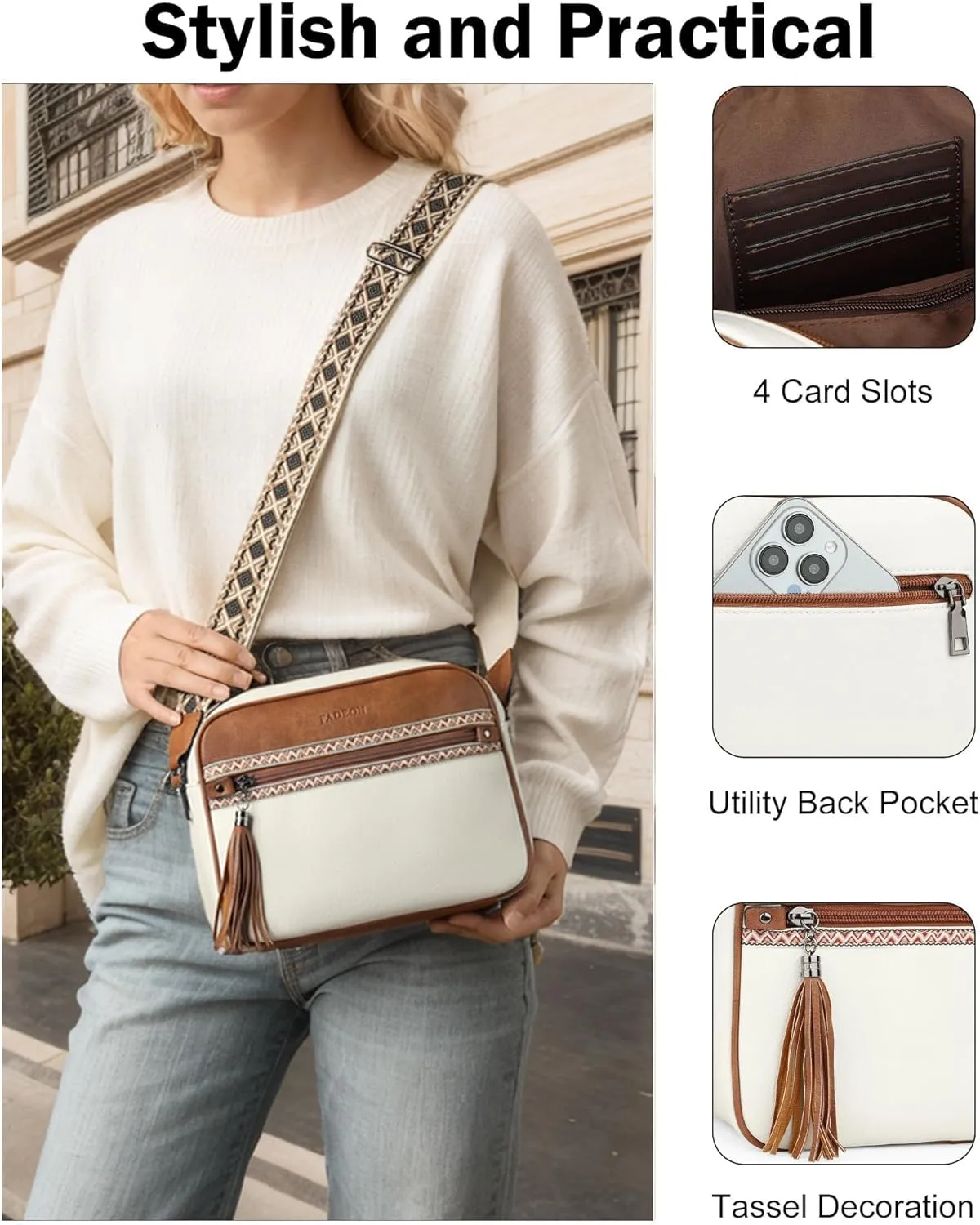FADEON Crossbody Bags for Women Designer Vegan Leather Crossbody Purse Multi-pocket Medium Shoulder Bag with Card Slots