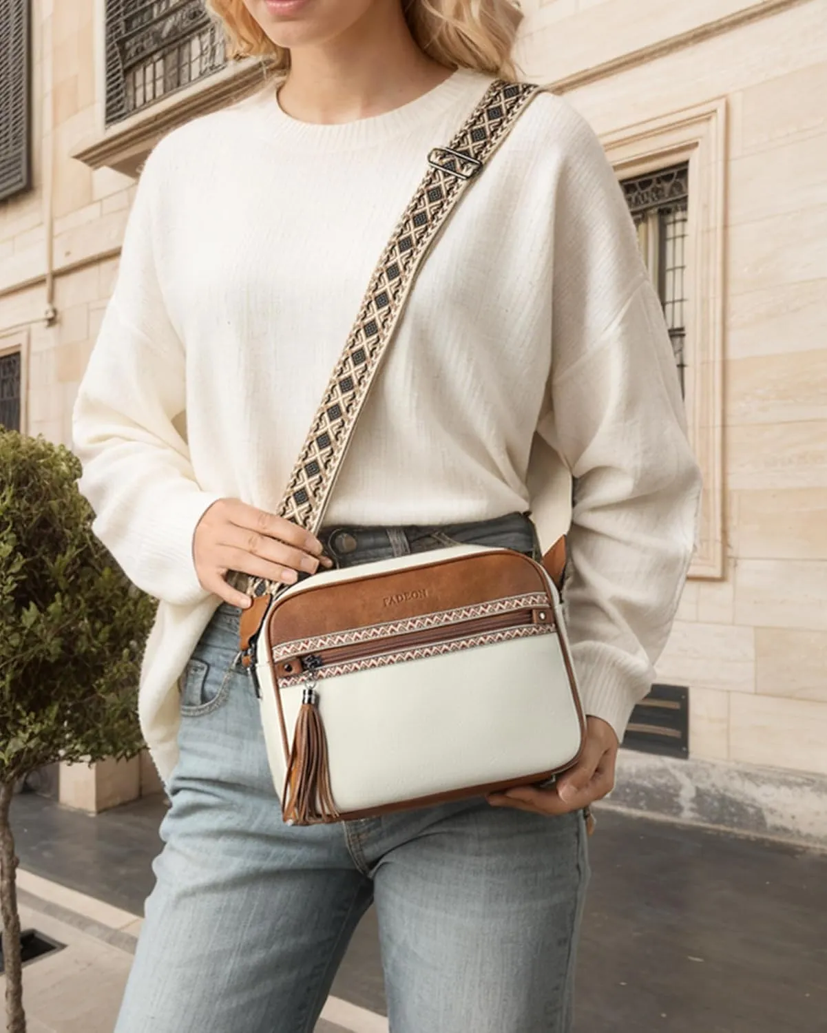 FADEON Crossbody Bags for Women Designer Vegan Leather Crossbody Purse Multi-pocket Medium Shoulder Bag with Card Slots