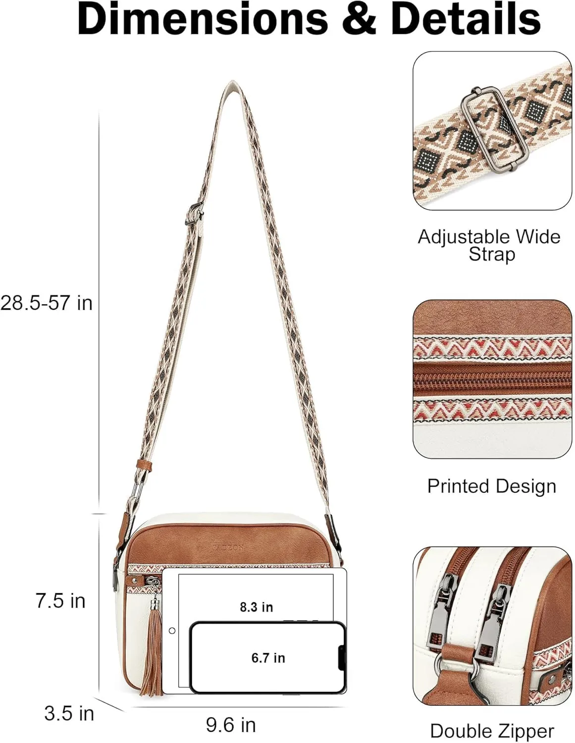FADEON Crossbody Bags for Women Designer Vegan Leather Crossbody Purse Multi-pocket Medium Shoulder Bag with Card Slots