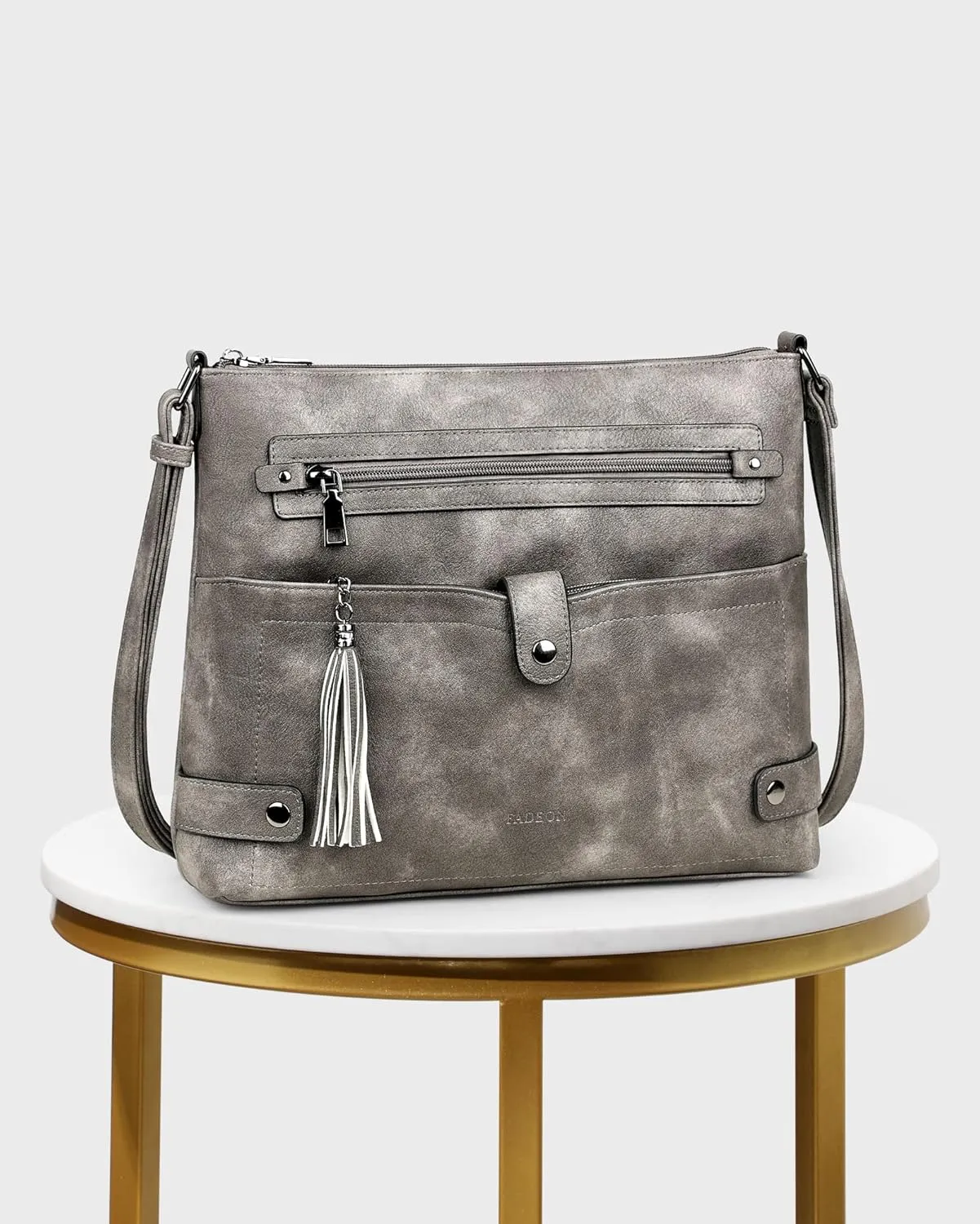FADEON Large Crossbody Purses for Women Crossbody Bag, Designer Leather Cross Body Purses Multi Pocket Shoulder Bag