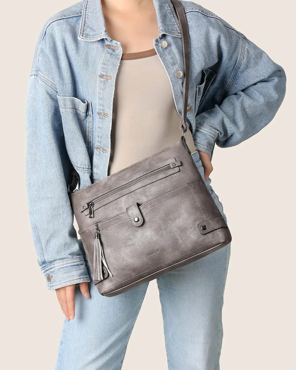 FADEON Large Crossbody Purses for Women Crossbody Bag, Designer Leather Cross Body Purses Multi Pocket Shoulder Bag