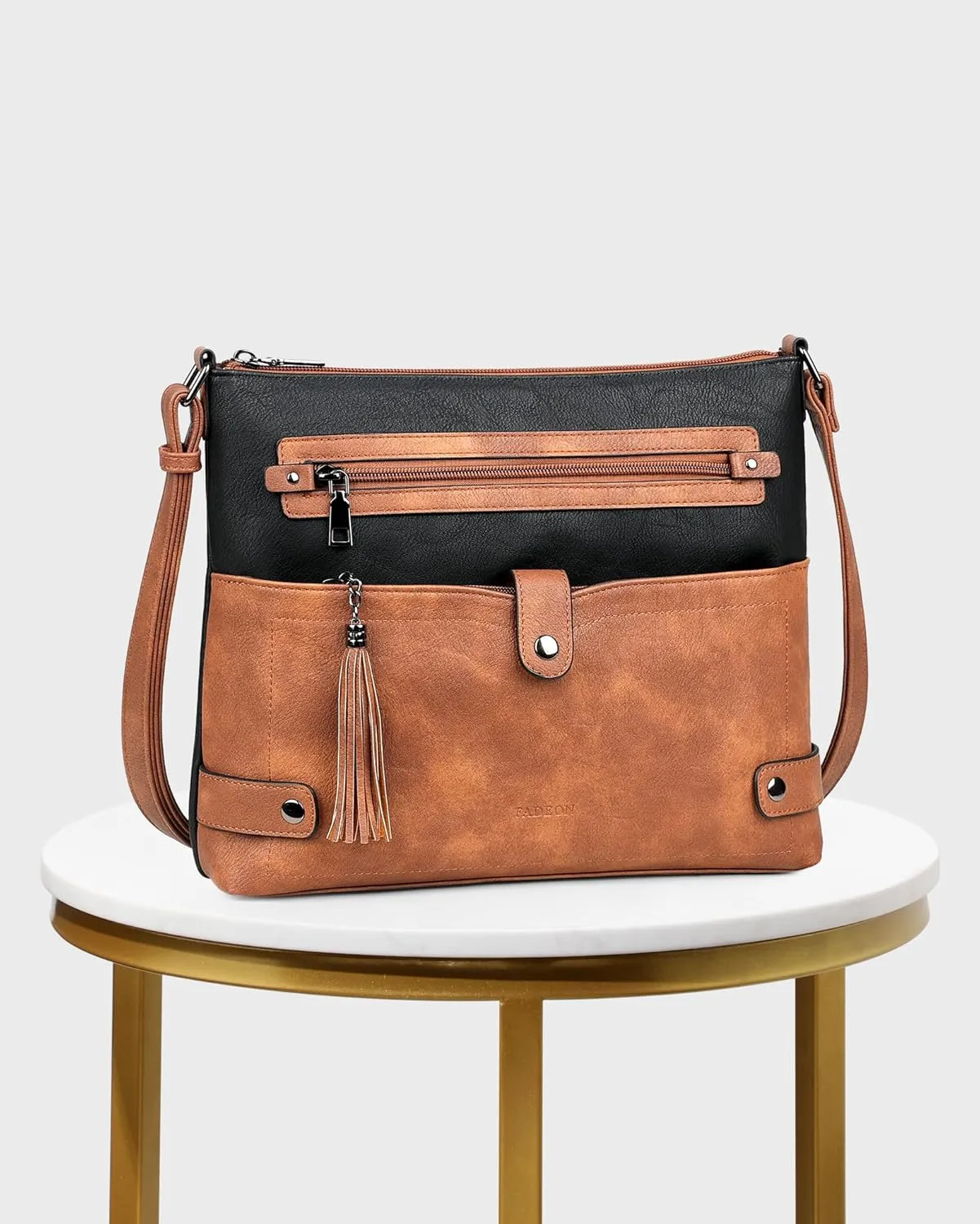 FADEON Large Crossbody Purses for Women Crossbody Bag, Designer Leather Cross Body Purses Multi Pocket Shoulder Bag