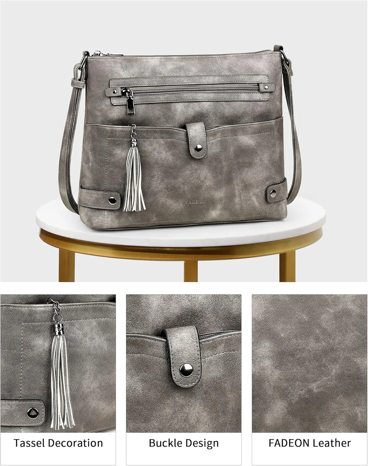 FADEON Large Crossbody Purses for Women Crossbody Bag, Designer Leather Cross Body Purses Multi Pocket Shoulder Bag