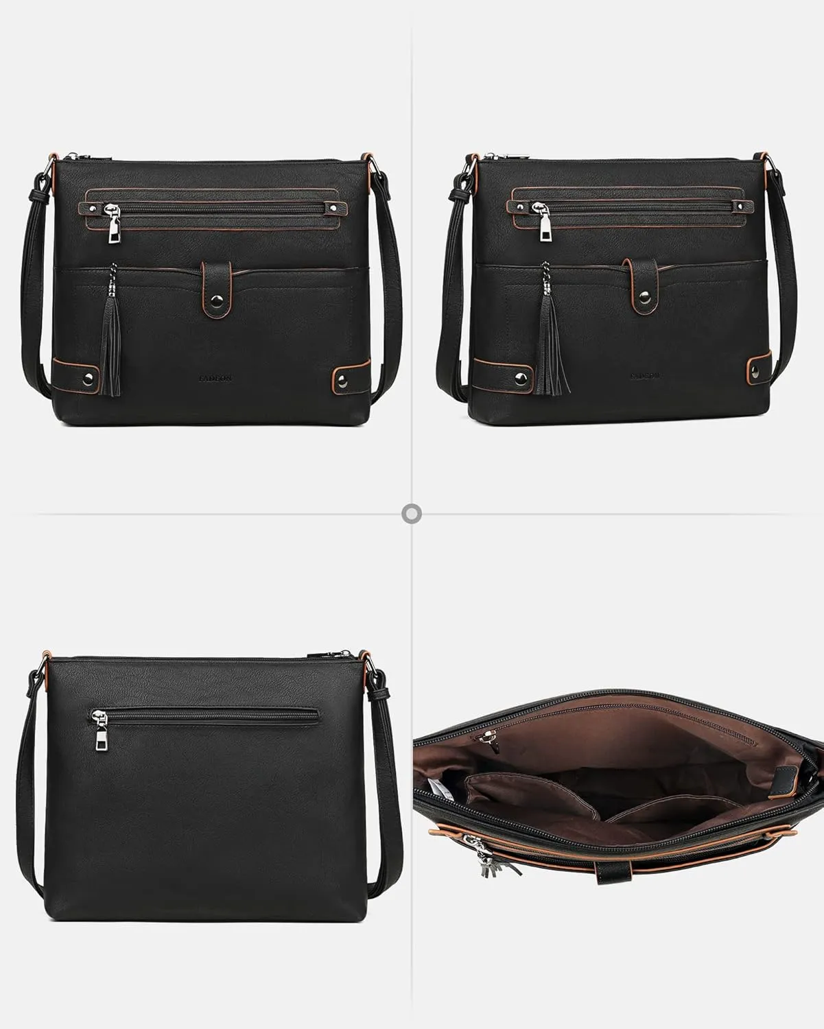 FADEON Large Crossbody Purses for Women Crossbody Bag, Designer Leather Cross Body Purses Multi Pocket Shoulder Bag