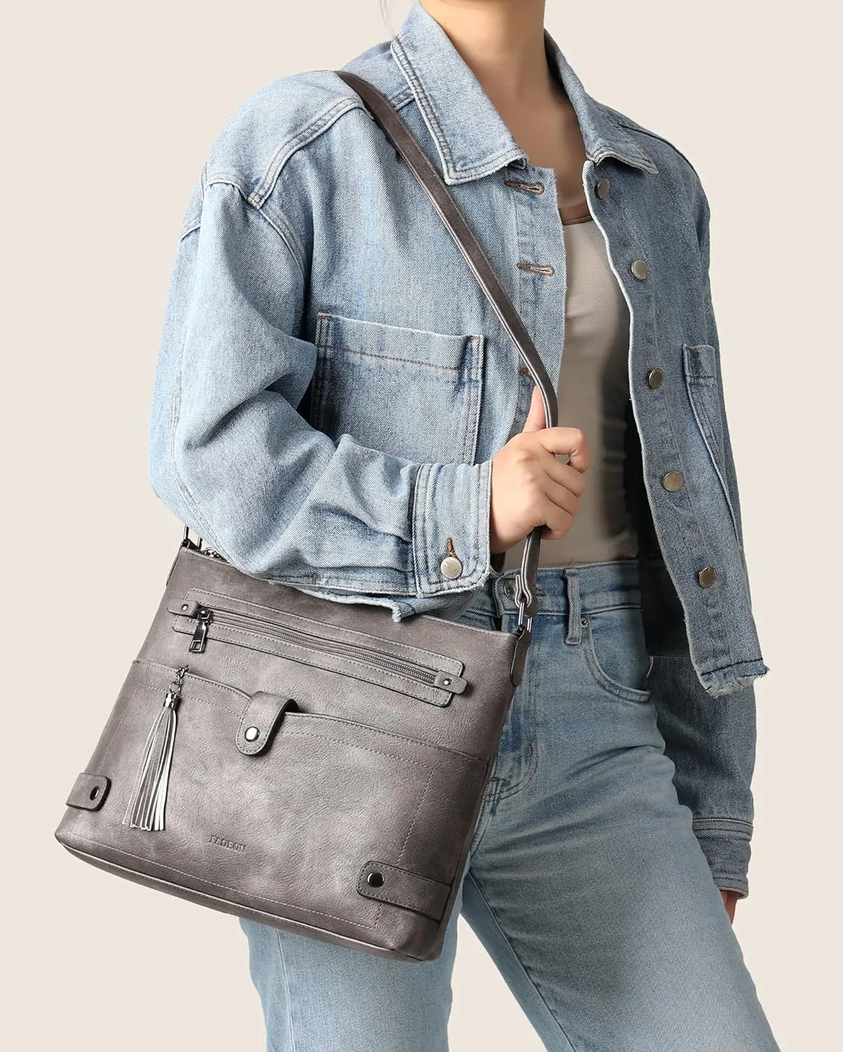 FADEON Large Crossbody Purses for Women Crossbody Bag, Designer Leather Cross Body Purses Multi Pocket Shoulder Bag