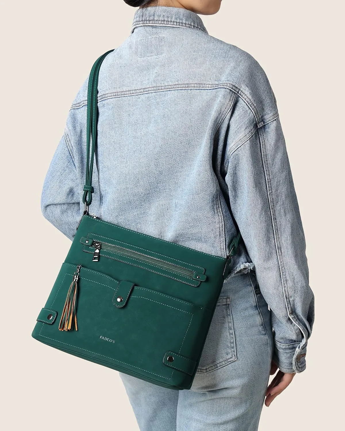 FADEON Large Crossbody Purses for Women Crossbody Bag, Designer Leather Cross Body Purses Multi Pocket Shoulder Bag