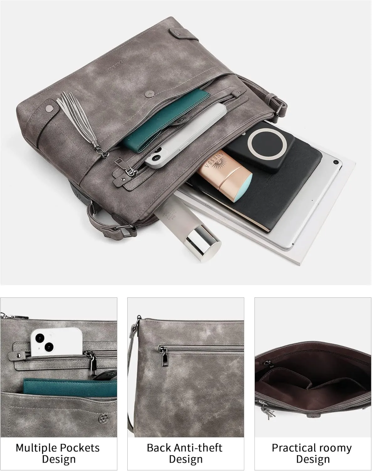 FADEON Large Crossbody Purses for Women Crossbody Bag, Designer Leather Cross Body Purses Multi Pocket Shoulder Bag
