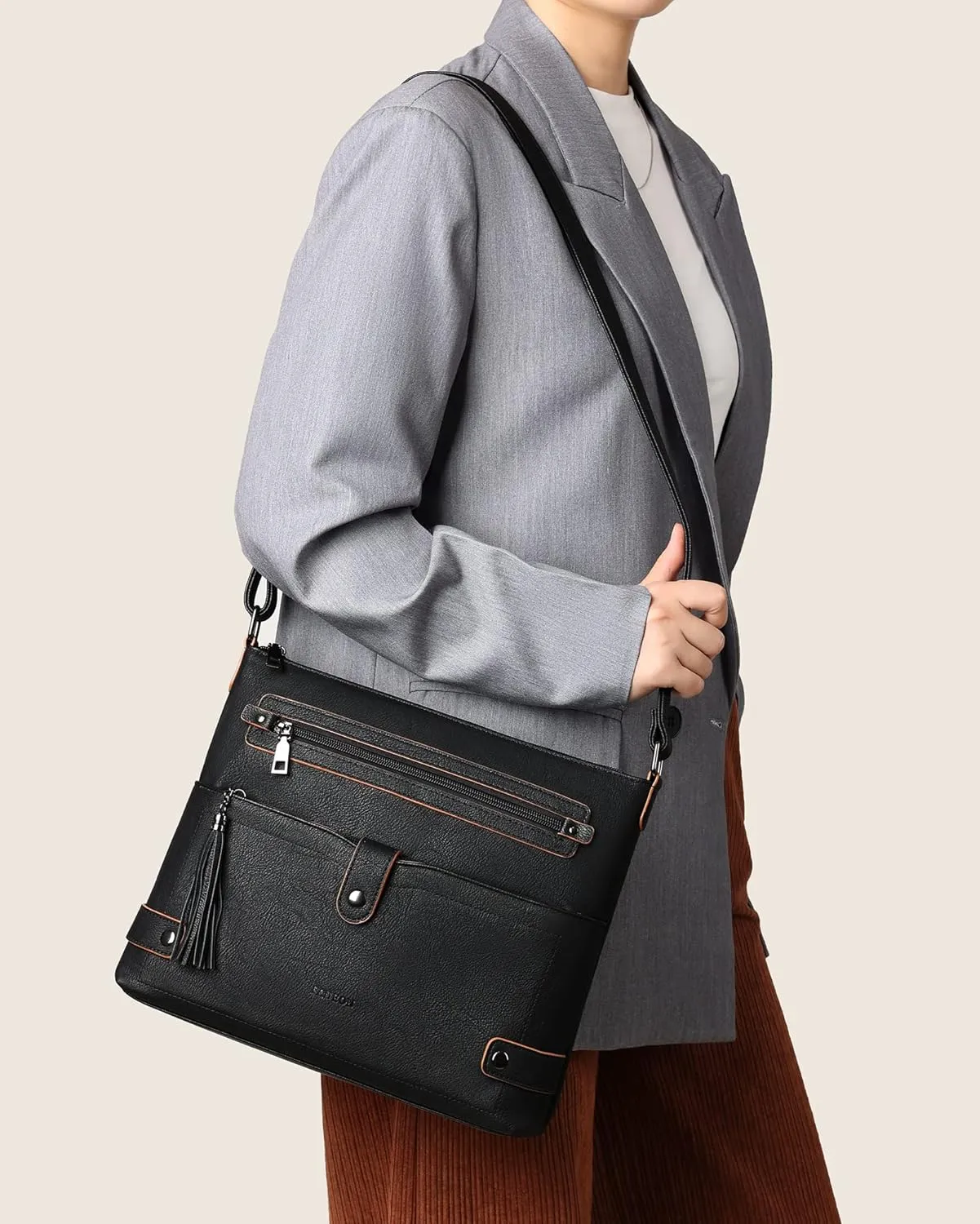 FADEON Large Crossbody Purses for Women Crossbody Bag, Designer Leather Cross Body Purses Multi Pocket Shoulder Bag