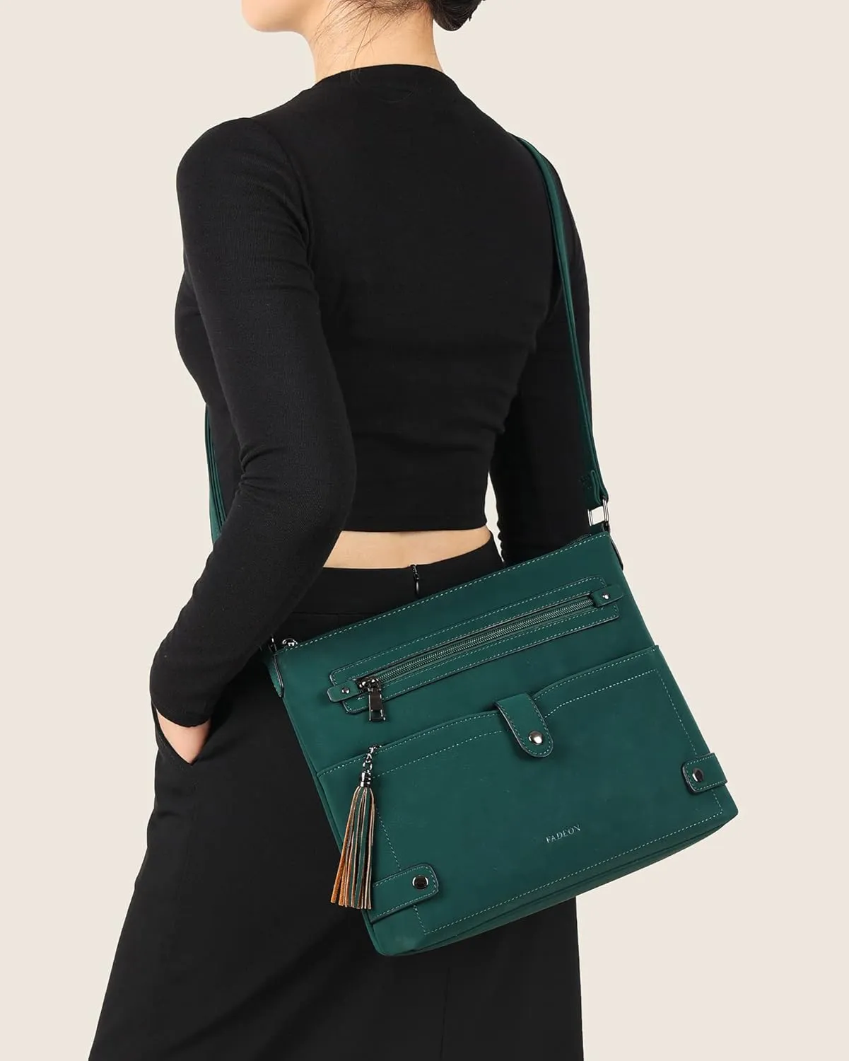 FADEON Large Crossbody Purses for Women Crossbody Bag, Designer Leather Cross Body Purses Multi Pocket Shoulder Bag
