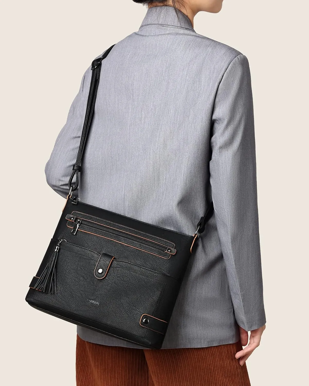 FADEON Large Crossbody Purses for Women Crossbody Bag, Designer Leather Cross Body Purses Multi Pocket Shoulder Bag