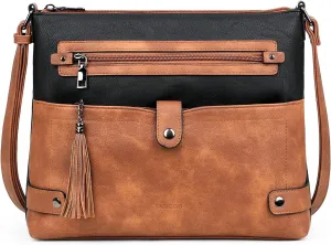 FADEON Large Crossbody Purses for Women Crossbody Bag, Designer Leather Cross Body Purses Multi Pocket Shoulder Bag