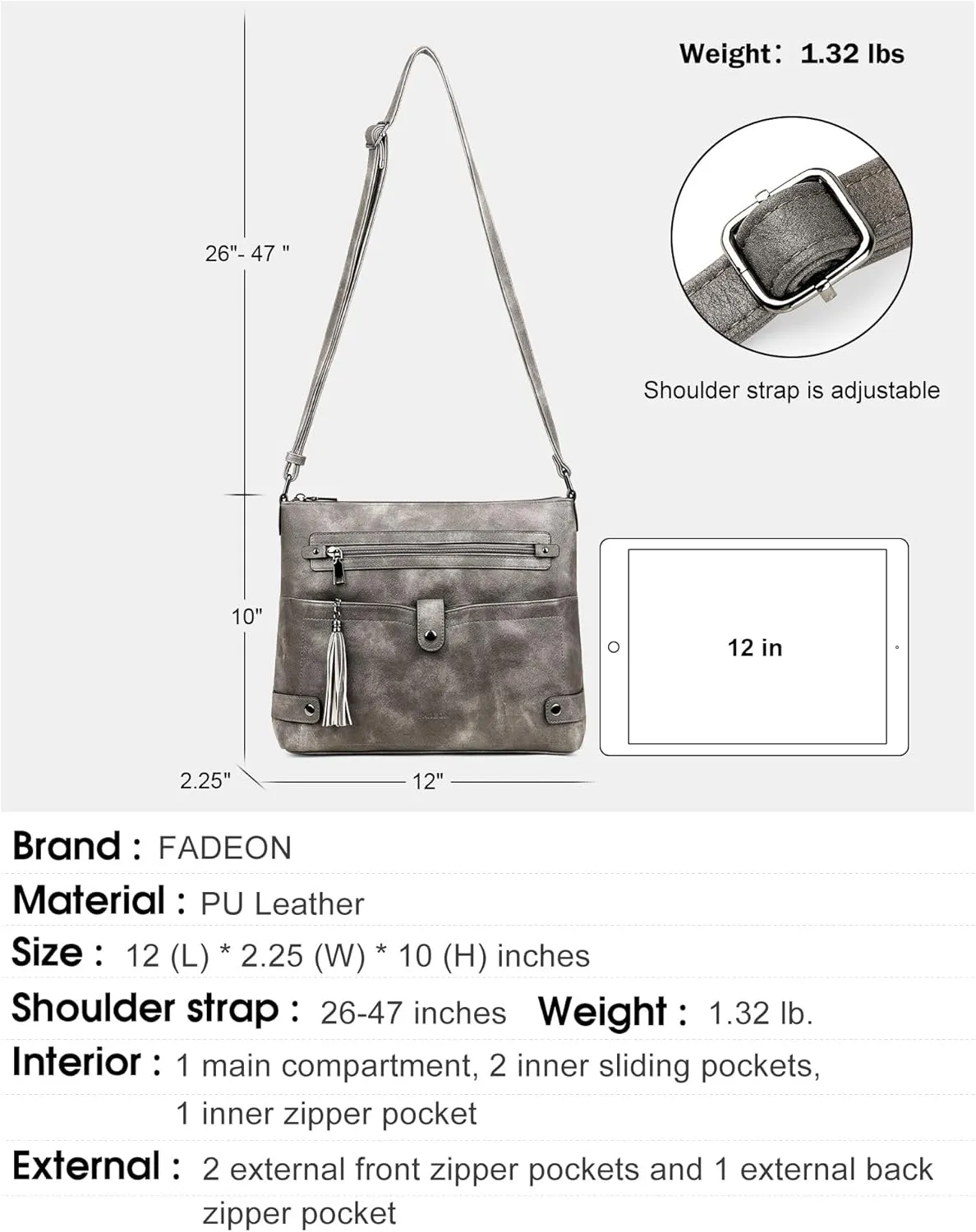 FADEON Large Crossbody Purses for Women Crossbody Bag, Designer Leather Cross Body Purses Multi Pocket Shoulder Bag