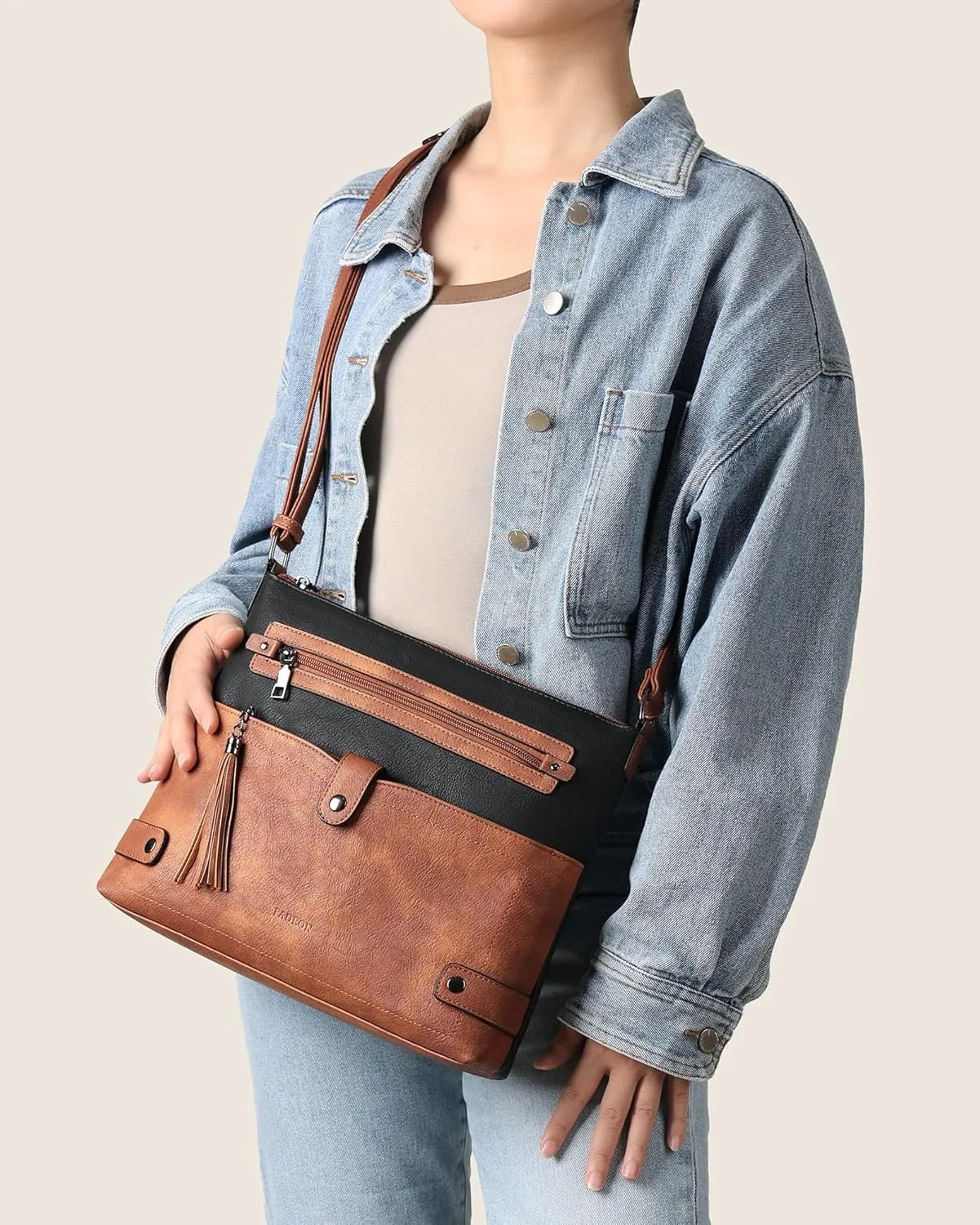 FADEON Large Crossbody Purses for Women Crossbody Bag, Designer Leather Cross Body Purses Multi Pocket Shoulder Bag
