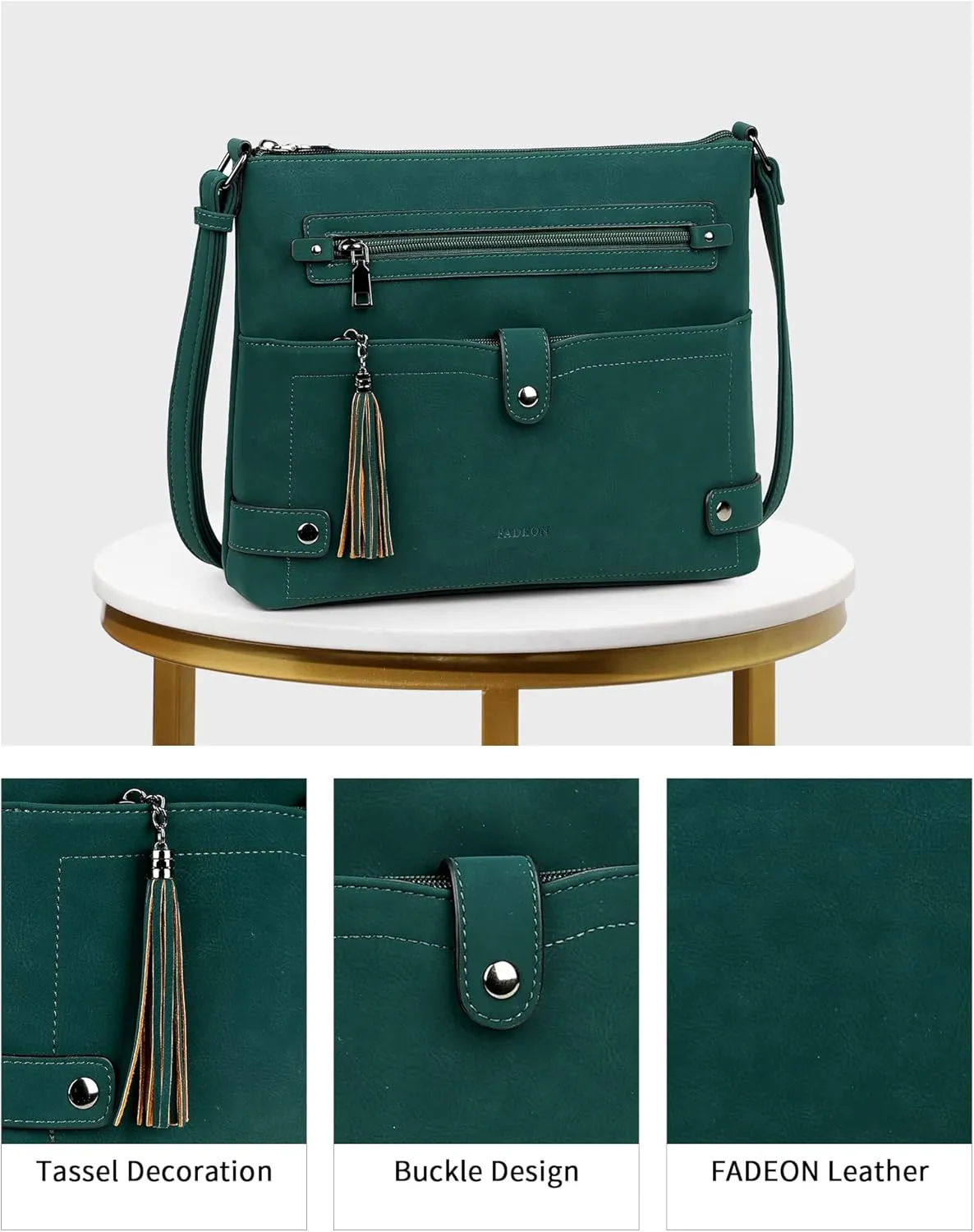 FADEON Large Crossbody Purses for Women Crossbody Bag, Designer Leather Cross Body Purses Multi Pocket Shoulder Bag