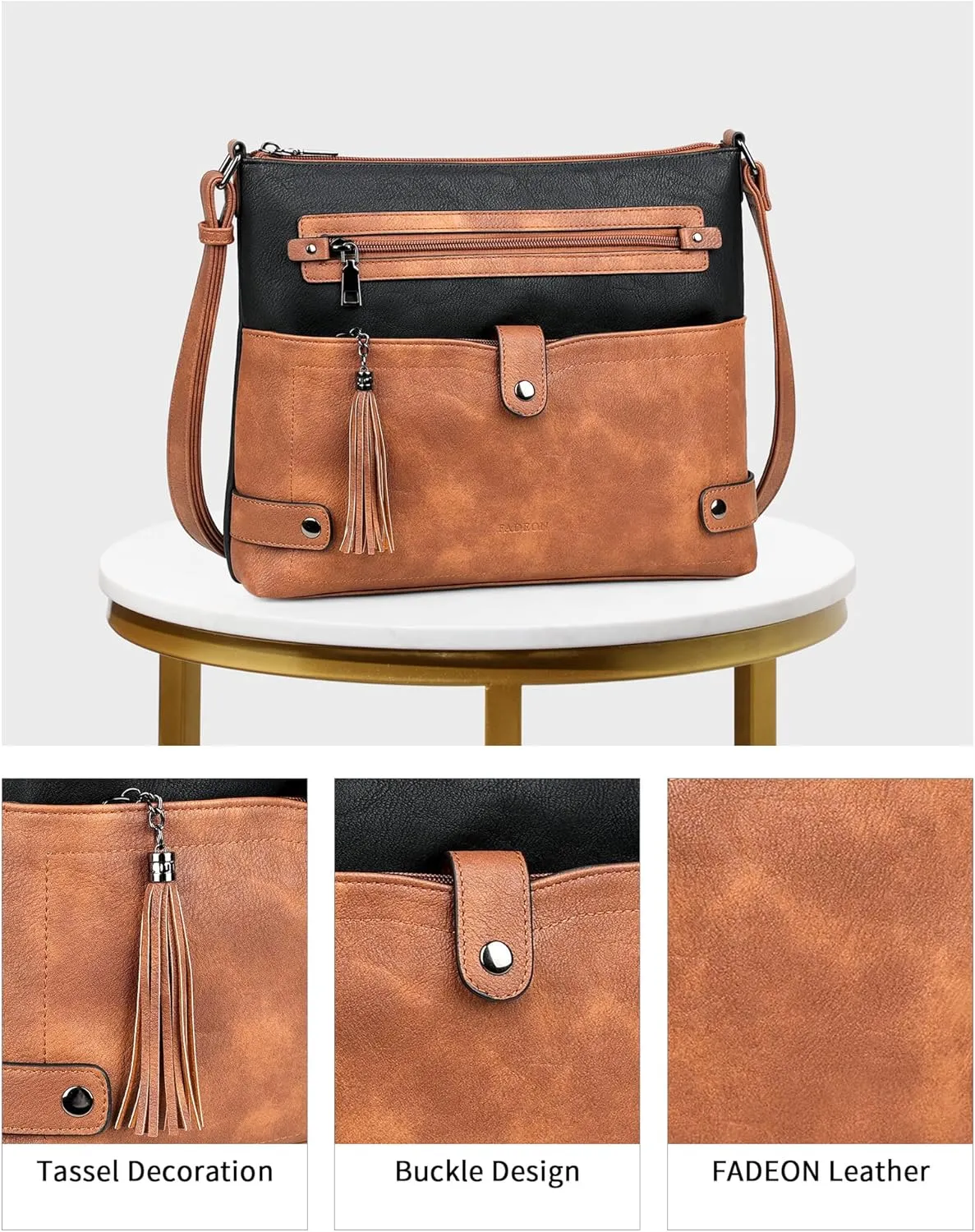 FADEON Large Crossbody Purses for Women Crossbody Bag, Designer Leather Cross Body Purses Multi Pocket Shoulder Bag