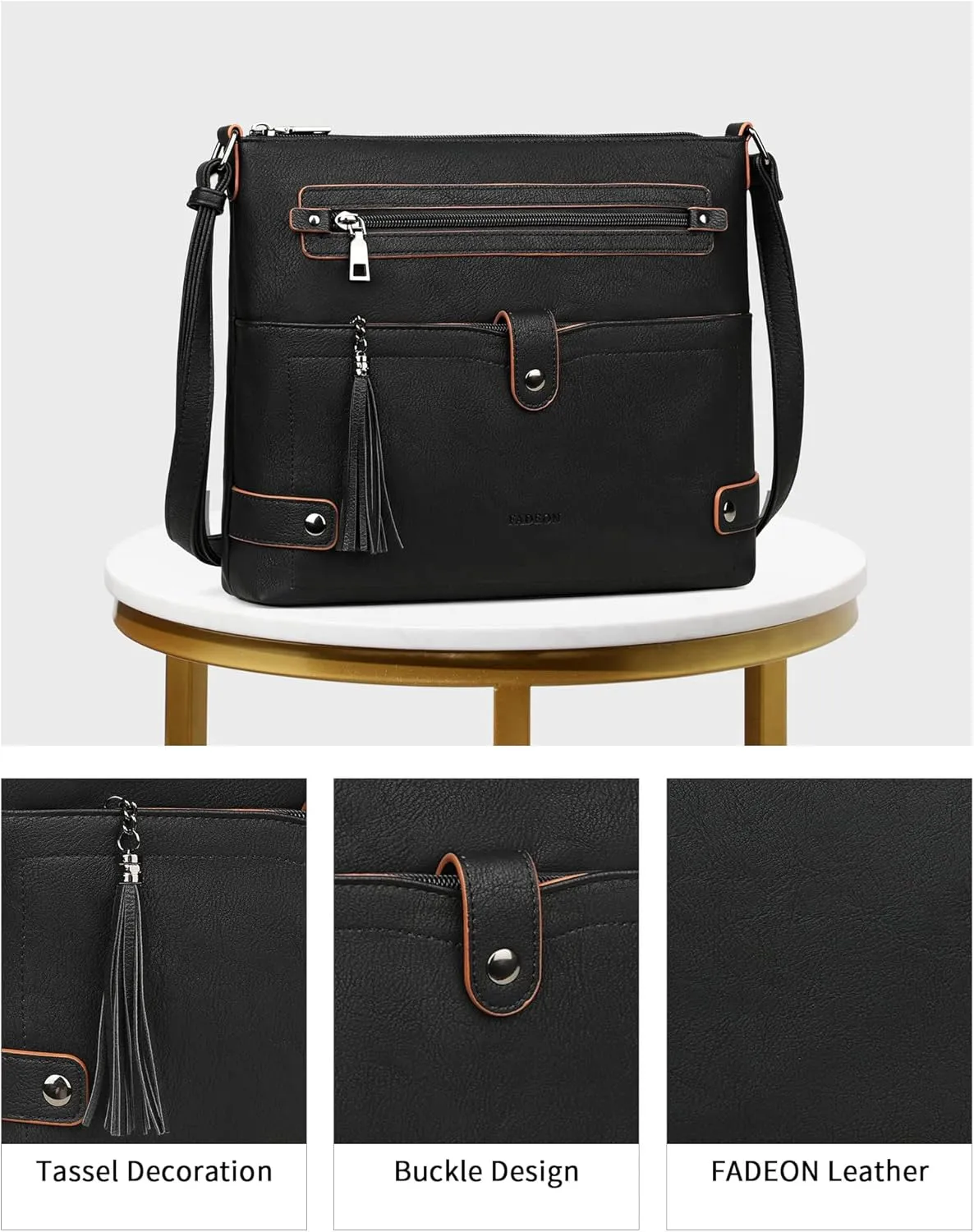 FADEON Large Crossbody Purses for Women Crossbody Bag, Designer Leather Cross Body Purses Multi Pocket Shoulder Bag