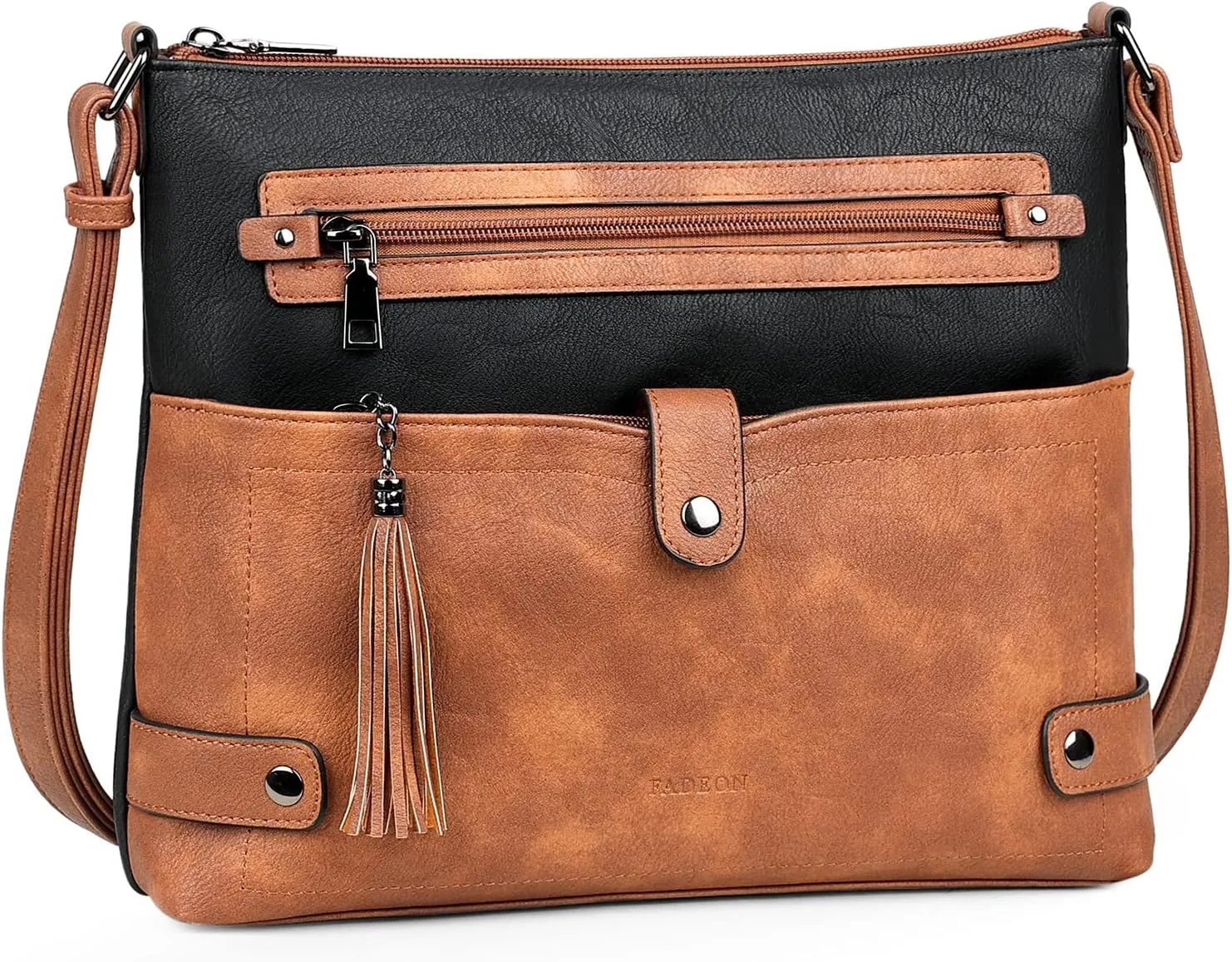 FADEON Large Crossbody Purses for Women Crossbody Bag, Designer Leather Cross Body Purses Multi Pocket Shoulder Bag