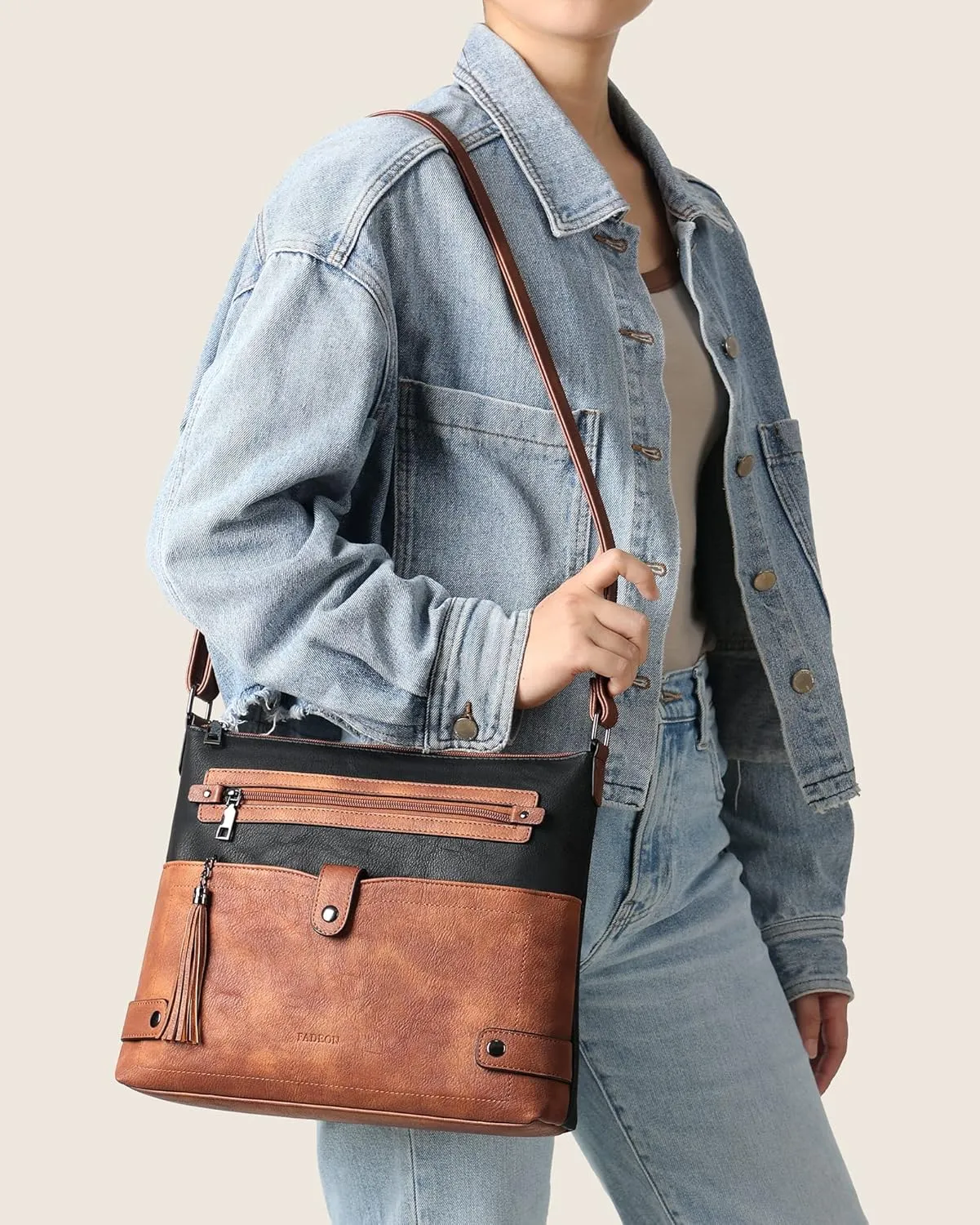 FADEON Large Crossbody Purses for Women Crossbody Bag, Designer Leather Cross Body Purses Multi Pocket Shoulder Bag