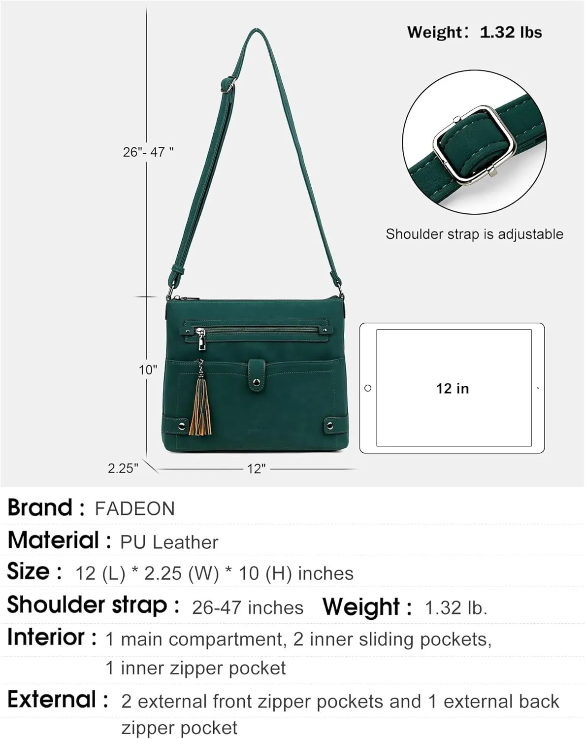 FADEON Large Crossbody Purses for Women Crossbody Bag, Designer Leather Cross Body Purses Multi Pocket Shoulder Bag