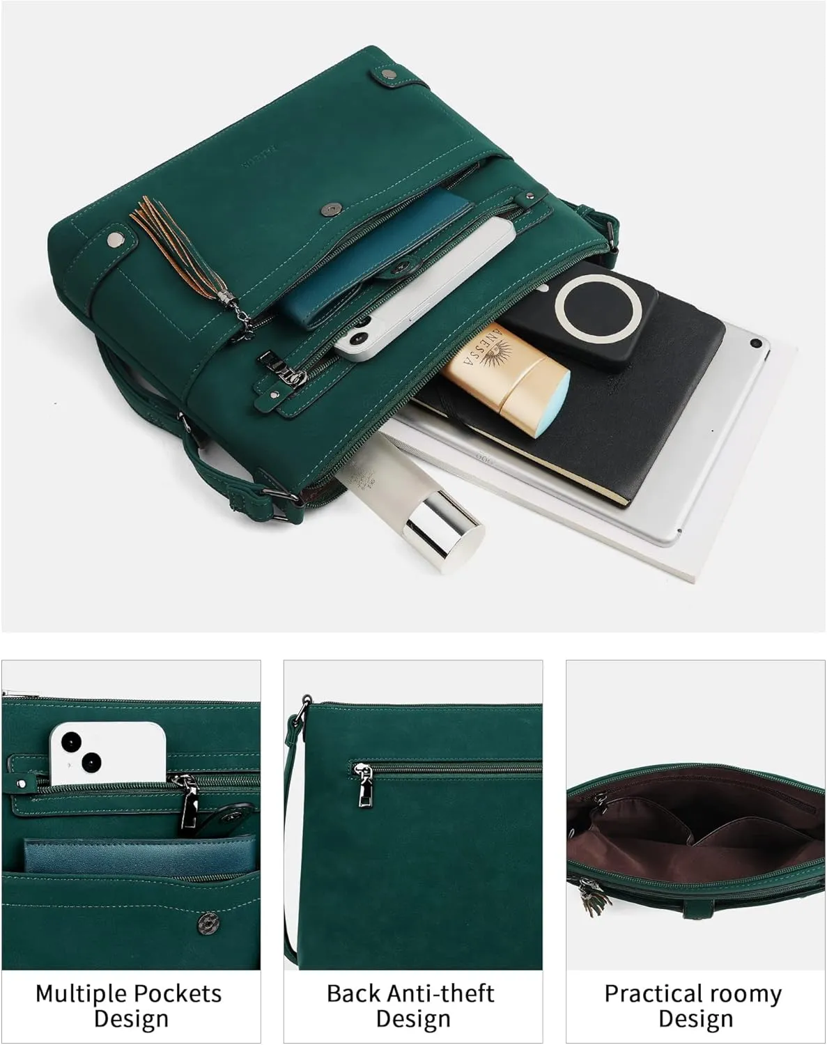 FADEON Large Crossbody Purses for Women Crossbody Bag, Designer Leather Cross Body Purses Multi Pocket Shoulder Bag
