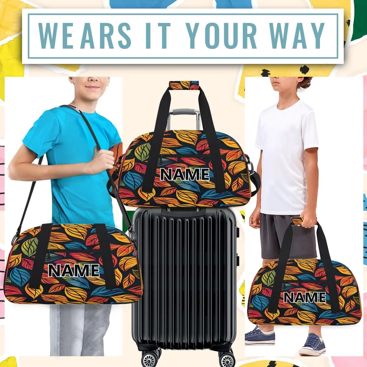 Fall Mini Gym Bag 18 inch for Women Men Waterproof Custom Colorful Leaf Travel Duffel Bag Carry On Overnight Tote Nurse Bag for Work Fitness Hiking