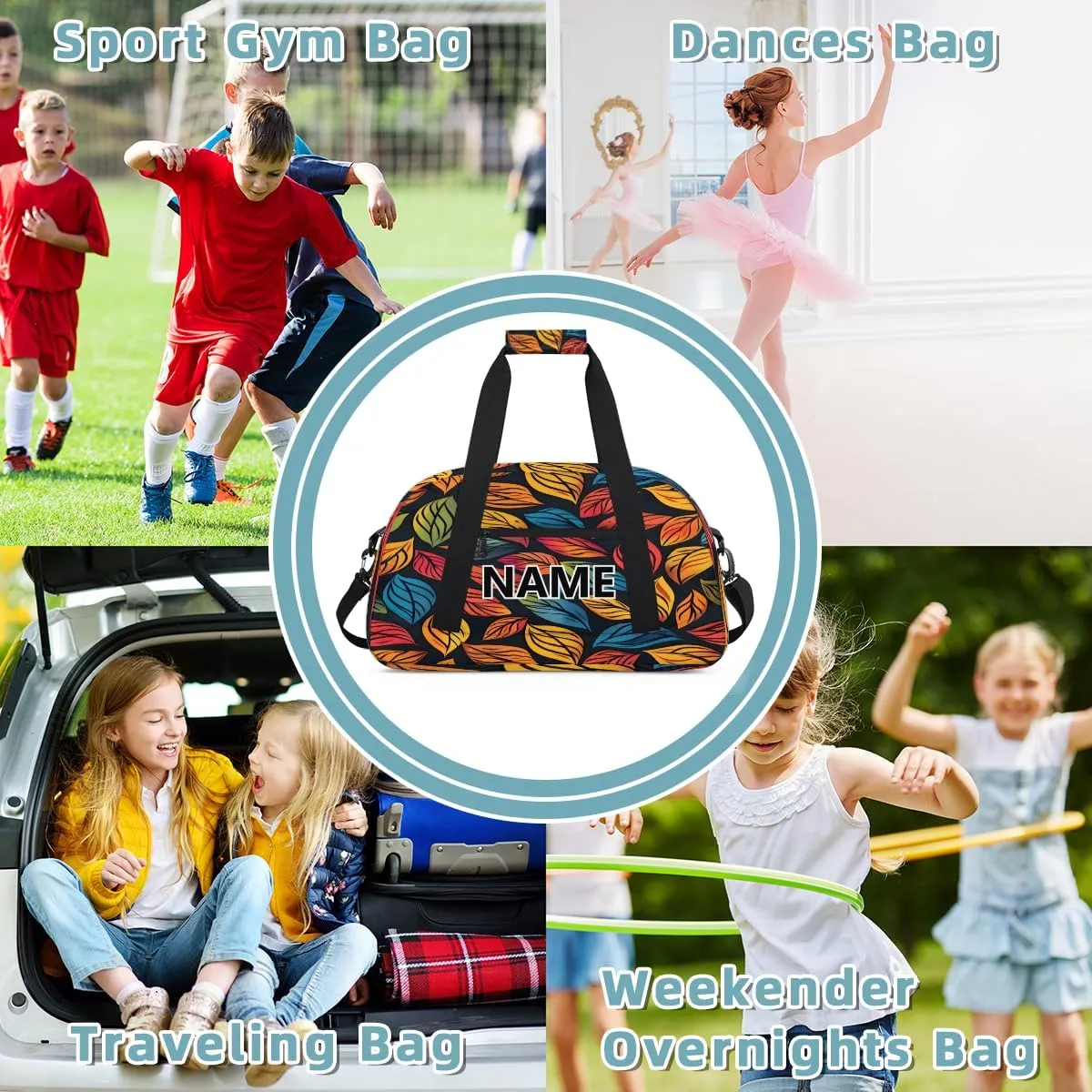 Fall Mini Gym Bag 18 inch for Women Men Waterproof Custom Colorful Leaf Travel Duffel Bag Carry On Overnight Tote Nurse Bag for Work Fitness Hiking