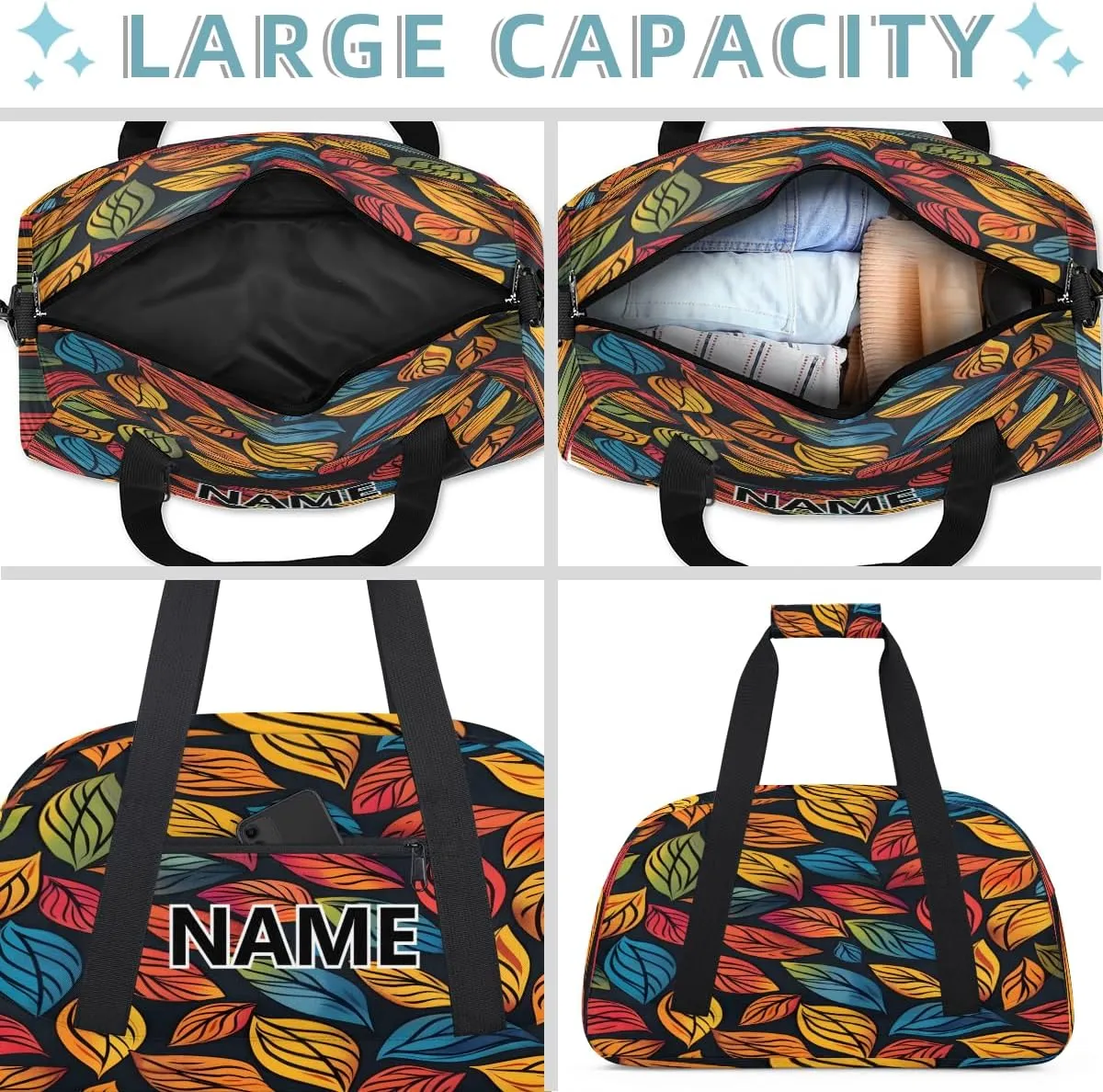 Fall Mini Gym Bag 18 inch for Women Men Waterproof Custom Colorful Leaf Travel Duffel Bag Carry On Overnight Tote Nurse Bag for Work Fitness Hiking