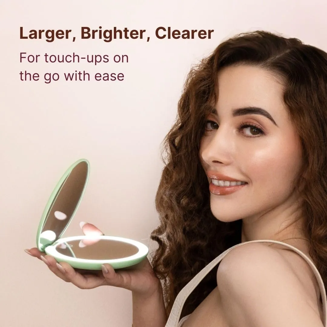 Fancii Taylor LED Lighted Compact Makeup Mirror, Rechargeable, 10x /1x Magnifying, 3 Light Settings, XL Large 5” Wide | Travel Mirror for Purses (Mint Green)