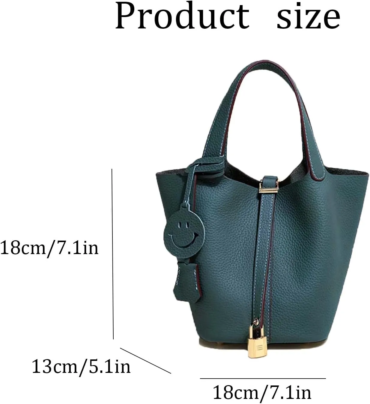 Fashion Genuine Leather Bucket Bag with Inner and Lock Handbag Tote Bag Purses for Shopping Travel Business School(Almond Green)