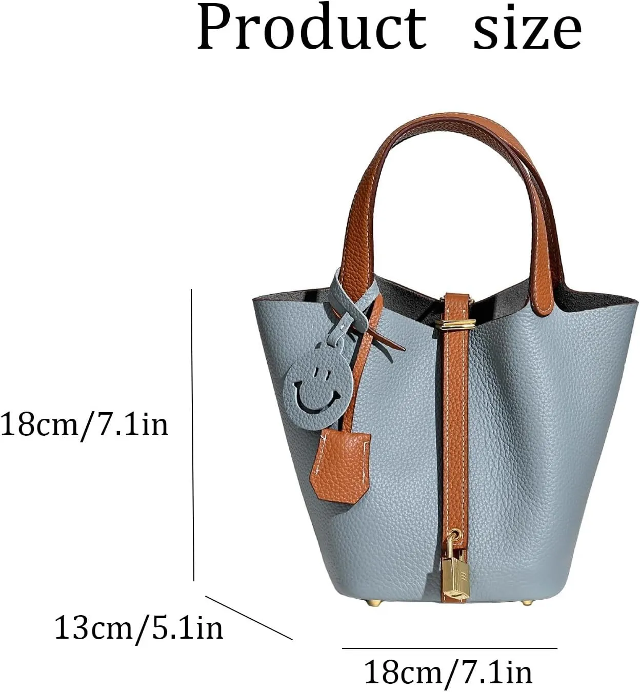 Fashion Genuine Leather Bucket Bag with Inner and Lock Handbag Tote Bag Purses for Shopping Travel Business School(Blue-Brown)