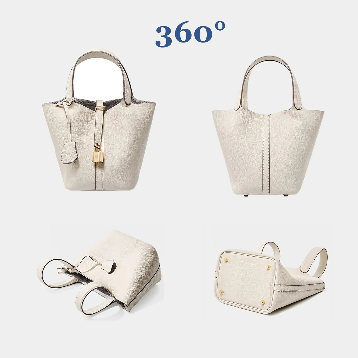 Fashion Genuine Leather Bucket Bag with Inner and Lock Handbag Tote Bag Purses for Shopping Travel Business School(Orange)