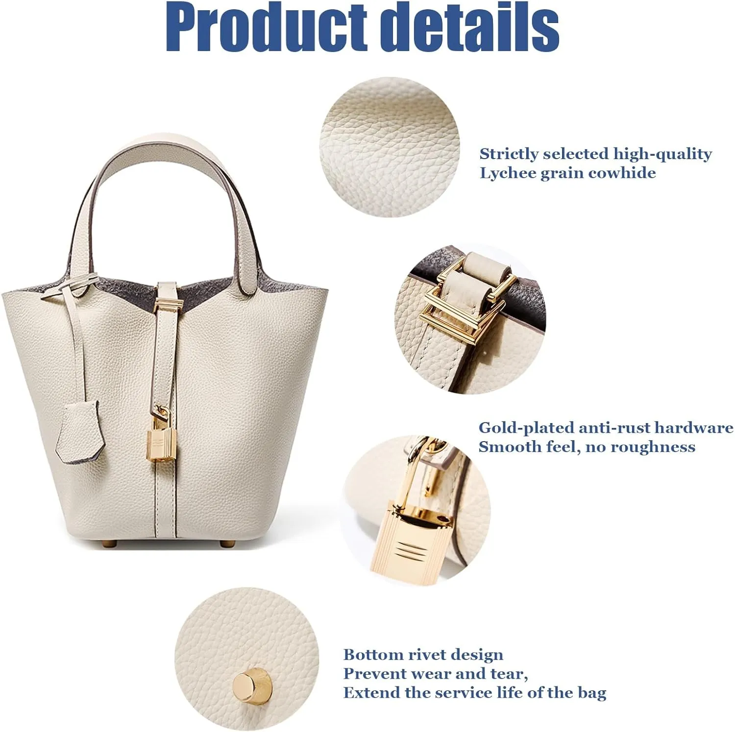 Fashion Genuine Leather Bucket Bag with Inner and Lock Handbag Tote Bag Purses for Shopping Travel Business School(Orange)