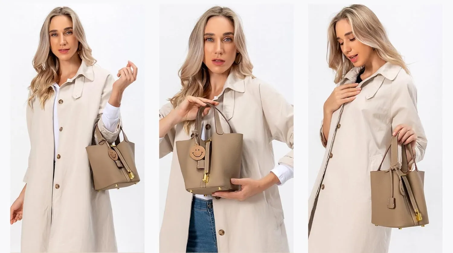 Fashion Genuine Leather Bucket Bag with Inner and Lock Handbag Tote Bag Purses for Shopping Travel Business School(Orange)