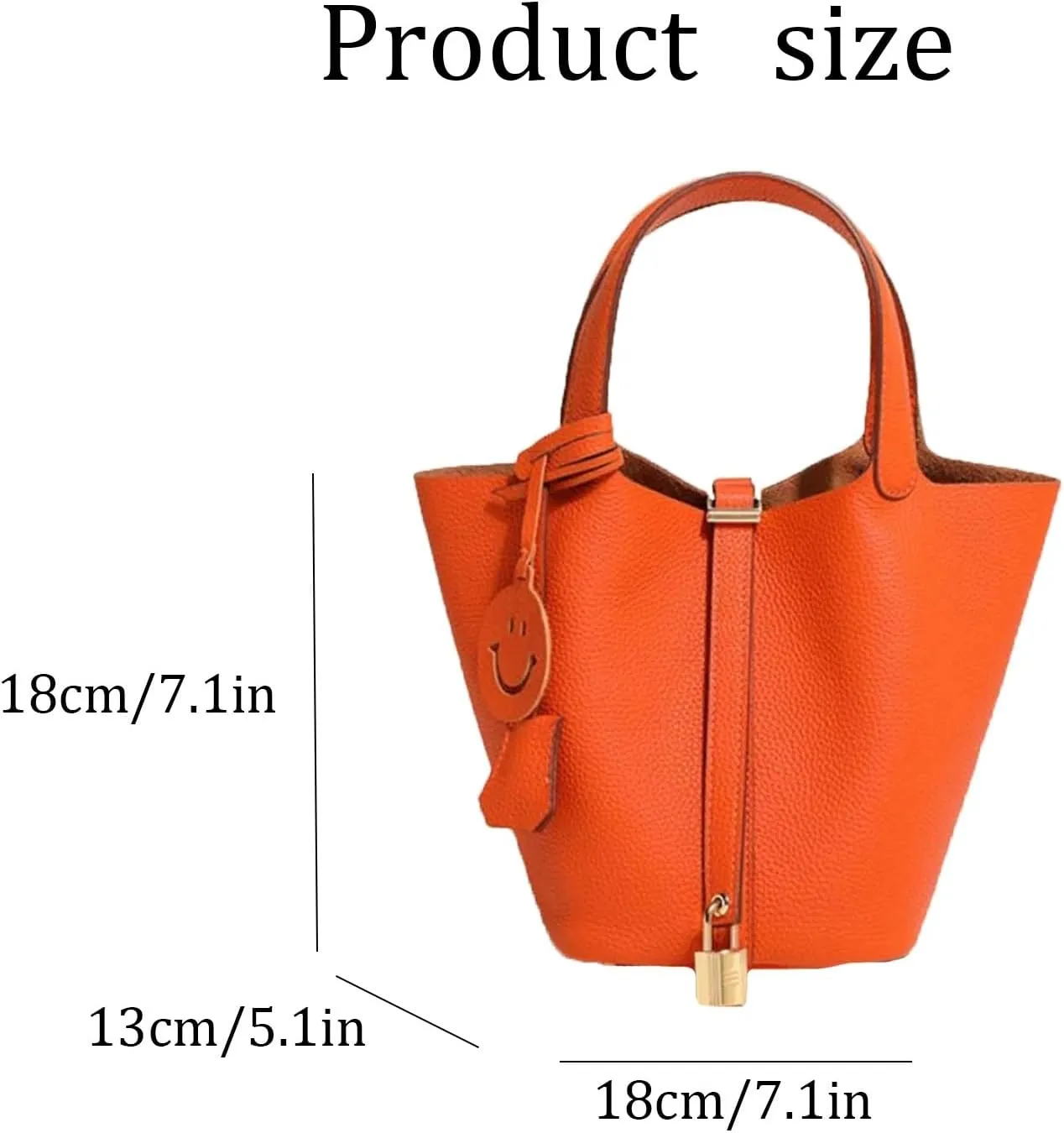 Fashion Genuine Leather Bucket Bag with Inner and Lock Handbag Tote Bag Purses for Shopping Travel Business School(Orange)