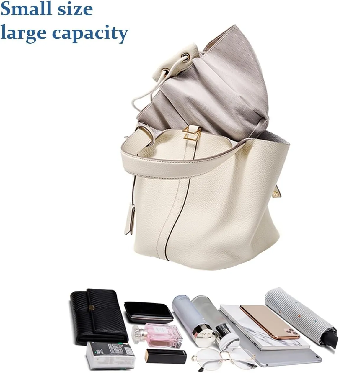 Fashion Genuine Leather Bucket Bag with Inner and Lock Handbag Tote Bag Purses for Shopping Travel Business School(Orange)