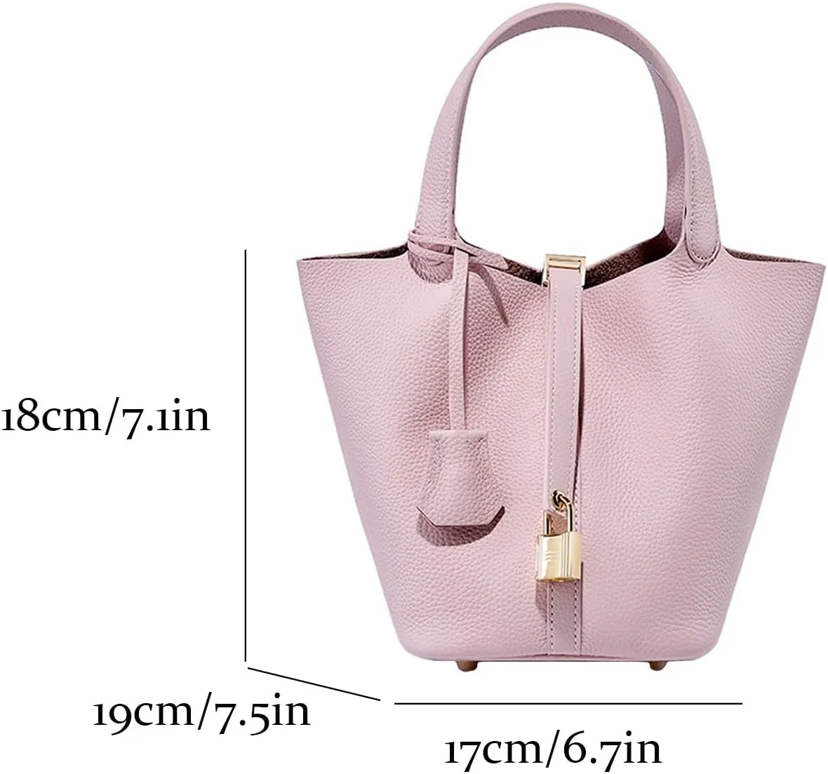 Fashion Genuine Leather Bucket Bag with Inner and Lock Handbag Tote Bag Purses for Shopping Travel Business School(Pink)