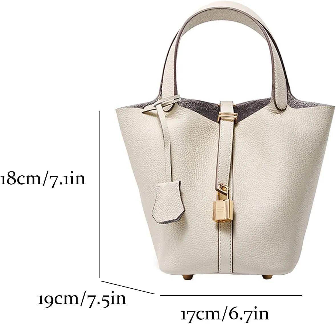 Fashion Genuine Leather Bucket Bag with Inner and Lock Handbag Tote Bag Purses for Shopping Travel Business School(White)