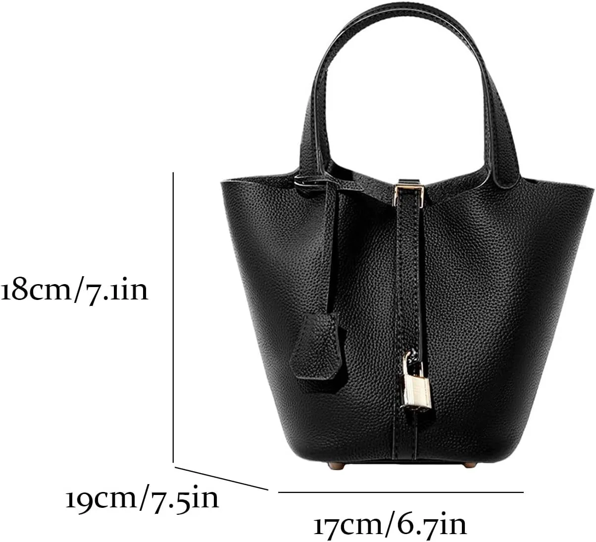 Fashion Genuine Leather Bucket Bag with Inner and Lock Handbag Tote Bag Purses for Shopping Travel Business School(White)