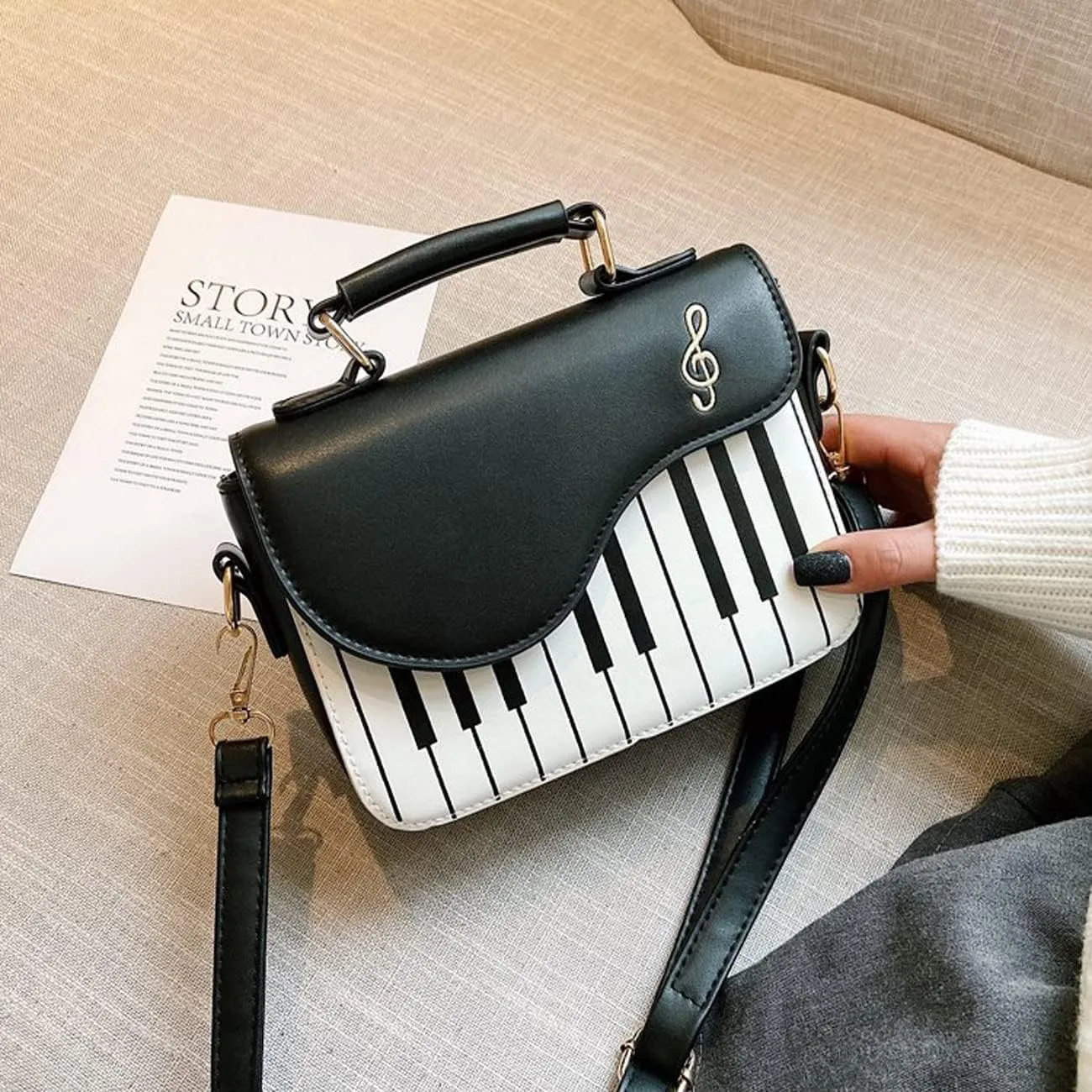 Fashion Shoulder Bag Purse for Women Teens Piano Keys Music Vintage Crossbody Bag PU Leather Top Handle Handbag