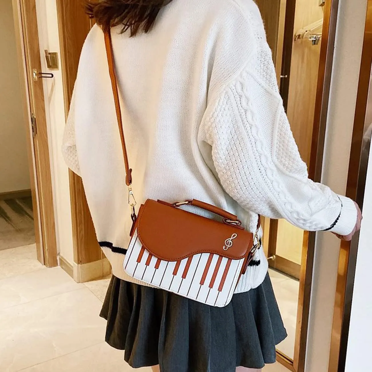 Fashion Shoulder Bag Purse for Women Teens Piano Keys Music Vintage Crossbody Bag PU Leather Top Handle Handbag